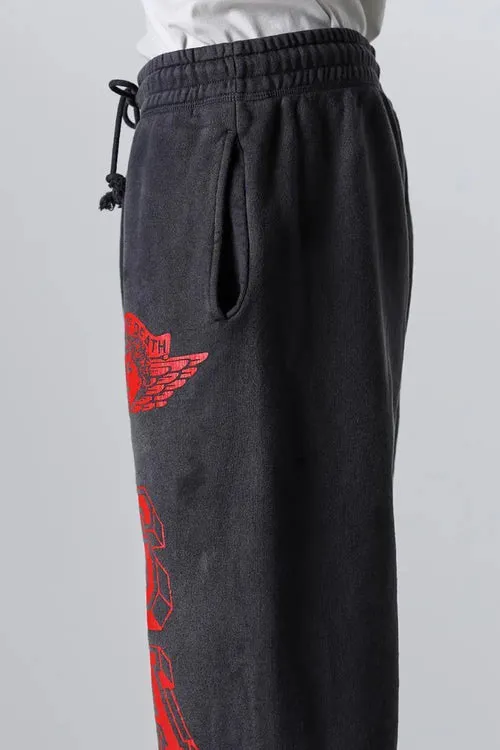 SAINT Mxxxxxx ANGEL SWEAT PANTS/BLK Angel Reborn Crack Print Distressed Sweatpants, Washed Black S-XL Assute Dyeing, Full Spray Fade, Heavy Fermentation Washing, Made with NEW VINTAGE Texture, Four Needles and Six Threads from the Factory, Boneless Patchwork, More Comfortable to Wear, Genuine Level Crack Print/Accessories Restored